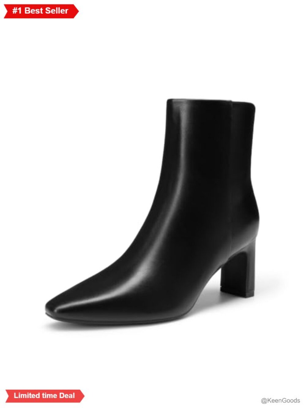 Square Toe Block Heel Ankle Boots Faux Leather Side Zip